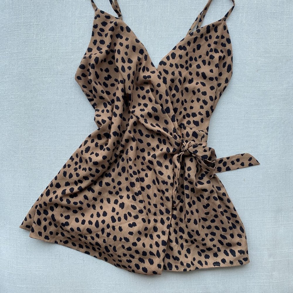 Brown Dalmatian spot print wrap  dress / skort with shorts
